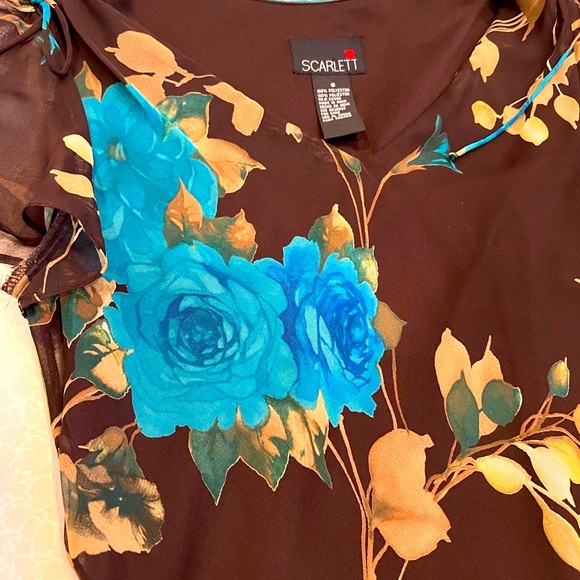 Scarlett Women V Neck ,Short Sleeve Dress size :6 Brown & Flower Print Color - Picture 6 of 9